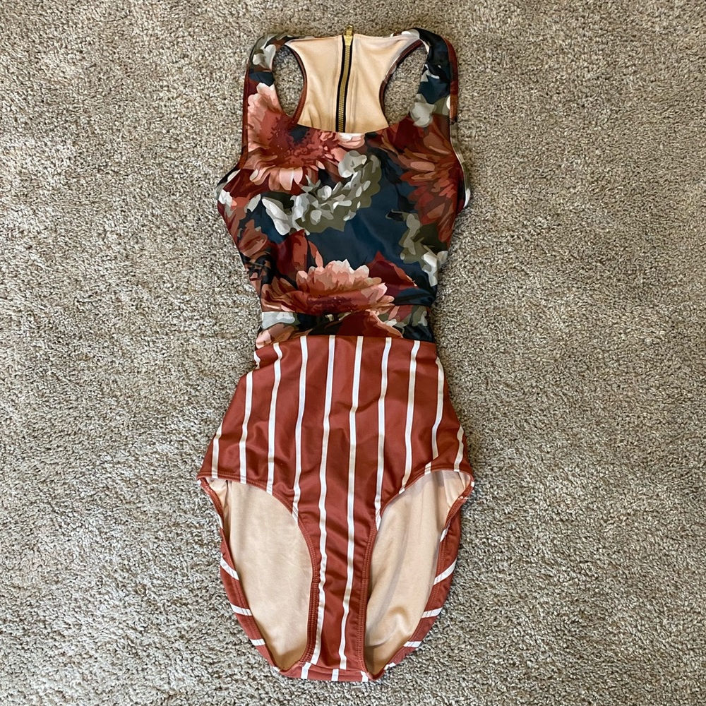 Albion one piece floral striped swimsuit
